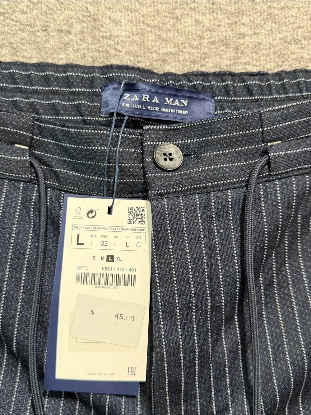 Zara Man‎ Mens Navy Blue Pinstripe Drawstring Shorts Size L Summer Casual NWT